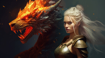 A captivating woman and a mythical creature embark on a fantastical journey through uncharted realms. AI generated