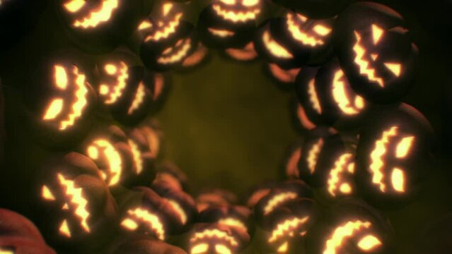 Halloween tunnel background with mysterious pumpkin face tunnel for horror or halloween projects