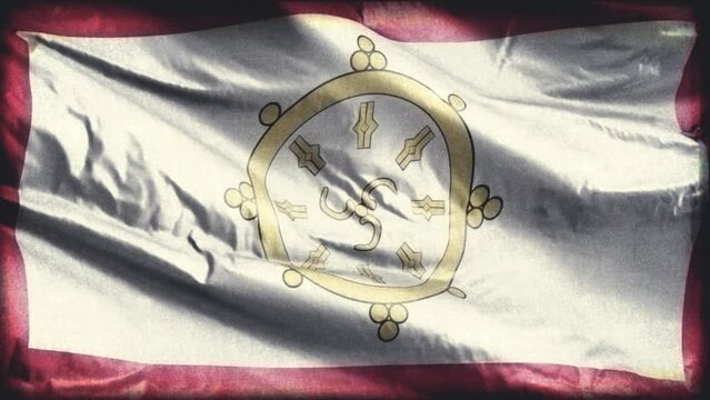 Retro aged Sikkim flag waving on the wind. Old vintage Sikkimese banner swaying on the breeze. Seamless loop.