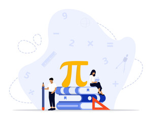 Mathematics Vector Illustration Concept Showing a teacher giving math lesson to a student, Suitable for landing page, ui, web, App intro card, editorial, flyer, and banner.