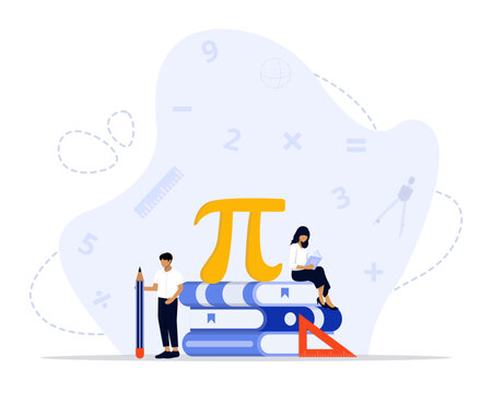 Mathematics Vector Illustration Concept Showing a teacher giving math lesson to a student, Suitable for landing page, ui, web, App intro card, editorial, flyer, and banner.