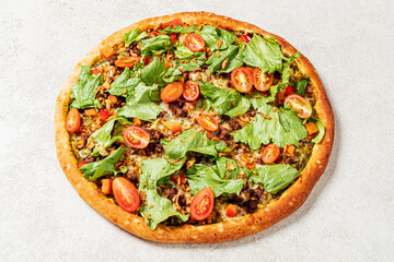 tasty pizza on the grey background
