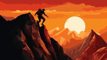Graphic representation of a person climbing a mountain, symbolizing determination and overcoming challenges | generative ai