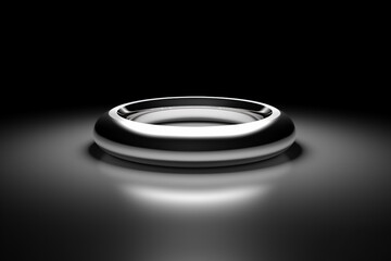 Silver circle with shadow isolated on Dark background. Shiny silver circle for any Shinning Luxury product package Graphic. Generative AI.