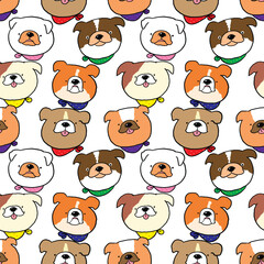 Seamless Pattern of Cute Cartoon Bulldog Face Design on White Background