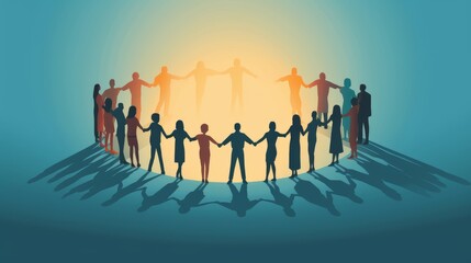 Simple illustration of a group of people holding hands, forming a circle of support and solidarity | generative ai