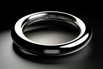 Silver circle with shadow isolated on Dark background. Shiny silver circle for any Shinning Luxury product package Graphic. Generative AI.