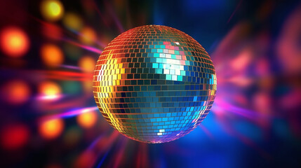Obraz premium Glittering Disco Ball in the Air on Disco Background. Generative Ai