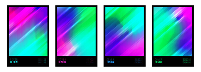 Cover Designs Set. Futuristic abstract backgrounds with bright dynamic gradients. Blurred graphic templates with glowing vibrant fluid colors. Vector illustration.