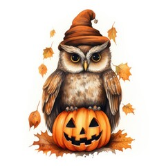an owl with pumpkins - halloween illustration created using generative AI tools