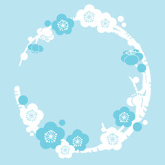 梅の丸いフレーム　手描き背景イラスト