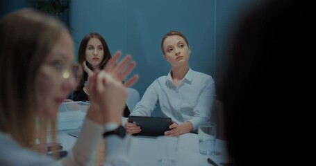 bored female office workers at business meeting in conference room, portrait in office, 4K, Prores - Powered by Adobe