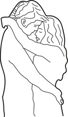 Line art couple. Romantic kiss of lovers, hugging couple kissing vector isolated. Kissing men and woman.  Kiss print, valentines day