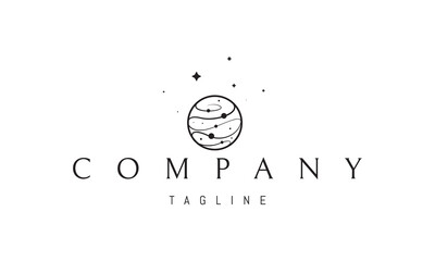 Vector logo on which an abstract image of the planet on the background of the stars.