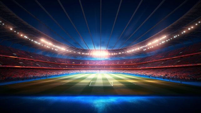 stadium in lights and flashes 3d rendering. Generative Ai