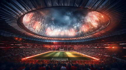 Fototapeta na wymiar stadium in lights and flashes 3d rendering. Generative Ai