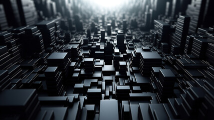 Futuristic graphic design abstract dark background, black squares receding into the distance