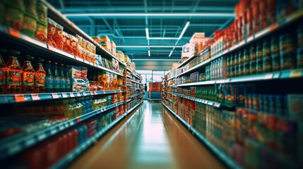 Abstract blurred supermarket shopping mall for background. Generative Ai