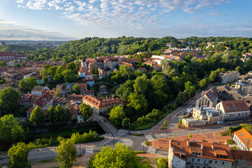 Fototapeta na wymiar Aerial summer sunny sunset view of beautiful Vilnius Old Town, Užupis, Lithuania