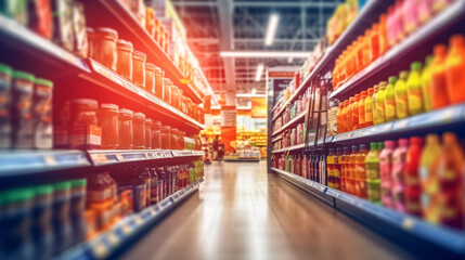 Abstract blurred supermarket shopping mall for background. Generative Ai