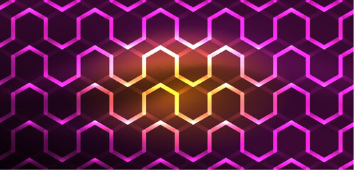 Obraz na płótnie Canvas Abstract background techno neon hexagons. Hi-tech vector illustration for wallpaper, banner, background, landing page, wall art, invitation, prints, posters