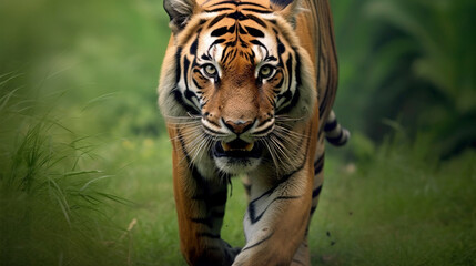 Fototapeta premium Tiger with nature background. AI generative