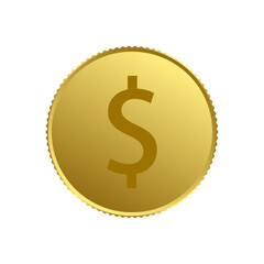 Golden dollar coin icon on white background, vector illustration.