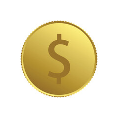 Golden dollar coin icon on white background, vector illustration.