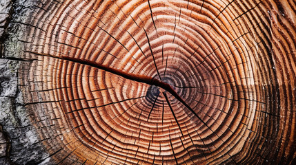Wood texture of cut tree trunk, close-up. Generative Ai