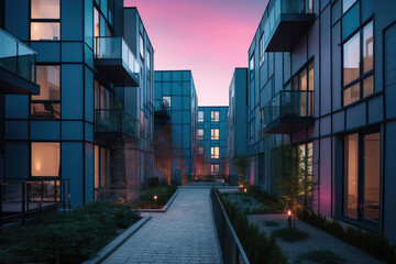 Obraz na płótnie Canvas modern apartment complex front view, the real estate, generative AI