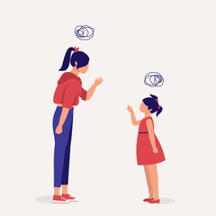 Teenage Elder Sister Arguing With Her Younger Sister. Full Length. Sibling Rivalry. Full Length. Flat Design Style, Character, Cartoon.