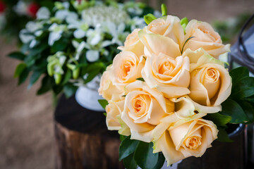 beautiful flowers on table in wedding day