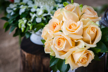 beautiful flowers on table in wedding day