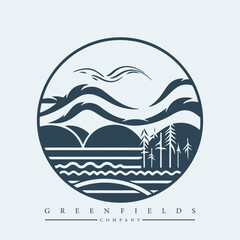 Modern abstract vector logo template of fields and mountains