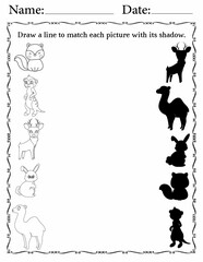 Matching Activity Pages for Kids | Matching Activity Worksheets for Logical Thinking | Match Animals to Their Shadows