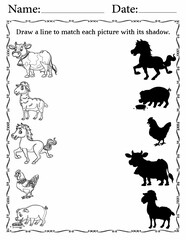 Matching Activity Pages for Kids | Matching Activity sheet for Fun | Match Animals to Their Shadows