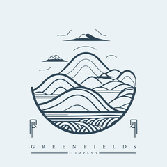 Modern abstract vector logo template of fields and mountains