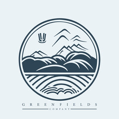 Modern abstract vector logo template of fields and mountains