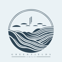 Modern abstract vector logo template of fields and mountains