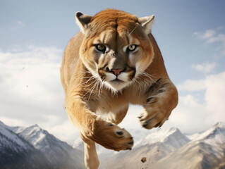 Naklejka premium Graceful cougar in motion close up view