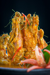 Thai food shrimp in  spicy herb coconut milk sauce