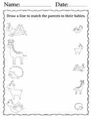 Matching Activity Pages for Kids | Matching Activity Worksheets for Kindergarten Children | Match Animals to Their Babies
