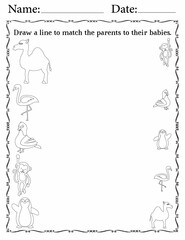 Printable Matching Activity Pages for Kids | Matching Activity Worksheets for Classroom | Match Animals to Their Babies