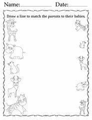 Matching Activity Pages for Kids | Matching Activity Worksheets for Critical Thinking | Match Animals to Their Babies