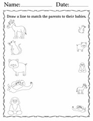 Printable Matching Activity Pages for Kids | Matching Activity Worksheets for Critical Thinking | Match Animals to Their Babies