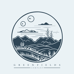Modern abstract vector logo template of fields and mountains