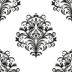 Fototapeta na wymiar Damask floral motif tile pattern. Luxury wallpaper texture ornament decor. Baroque Textile, fabric, tiles. Isolated on Transparent background.