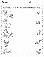 Printable Matching Activity Pages for Kids | Matching Activity sheet for Fun | Match Animals to Their Babies