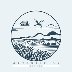 Modern abstract vector logo template of fields and mountains