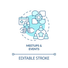 Meetups and events turquoise concept icon. Professional conference. Digital entrepreneur. Job opportunity abstract idea thin line illustration. Isolated outline drawing. Editable stroke